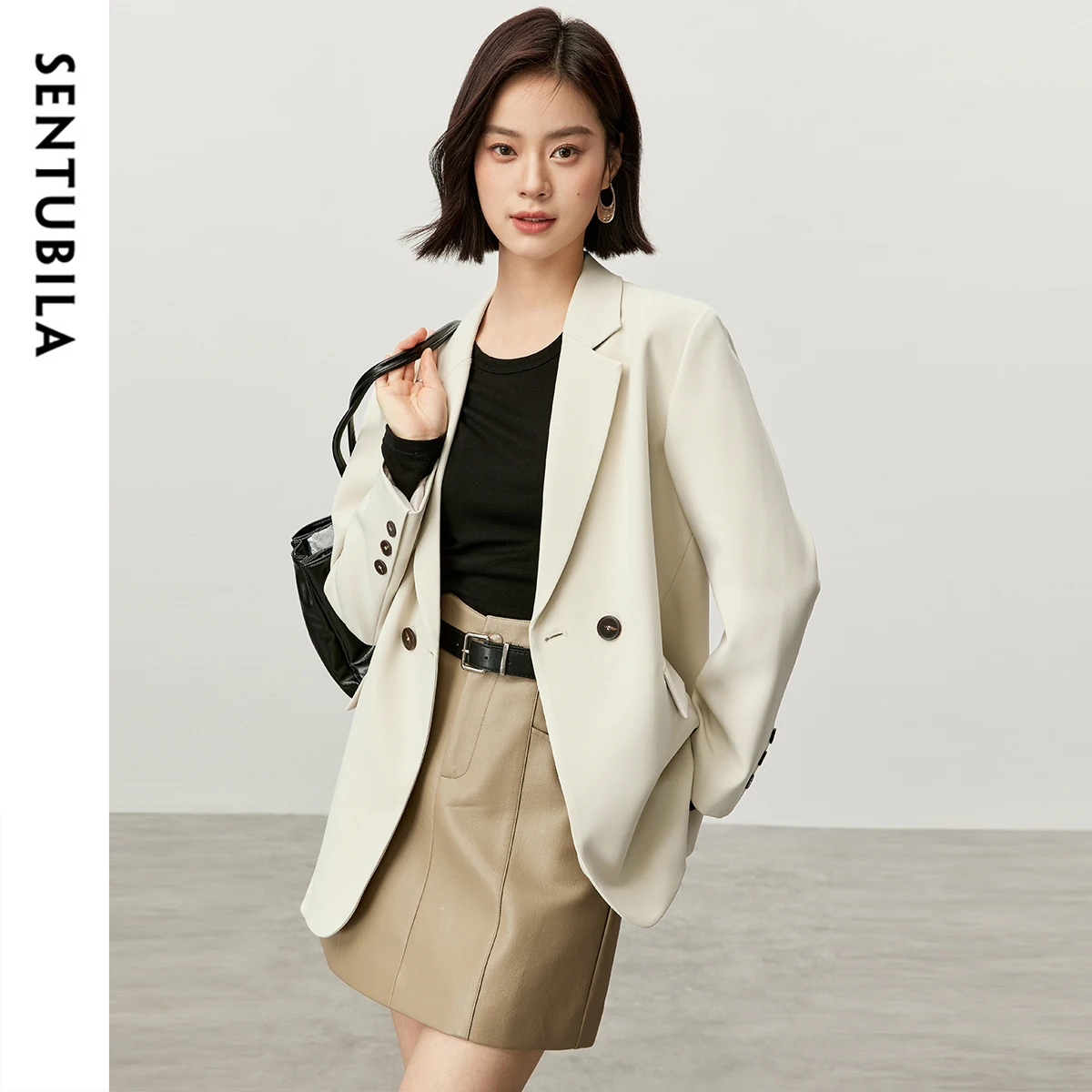 

SENTUBILA Texture Loose Fit Tailored Coat for Women 2024 Autumn Embroidery Twill Office Lady Work Business Women Coat 143X57364X