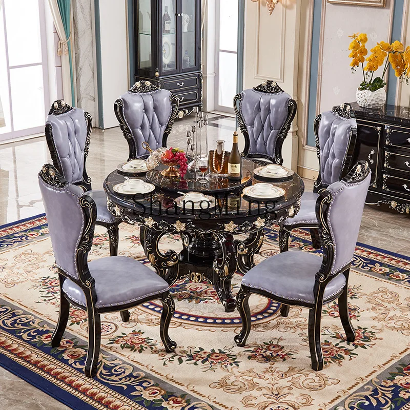 

CL marble dining table and chair combination round table ebony solid wood round dining table household small apartment