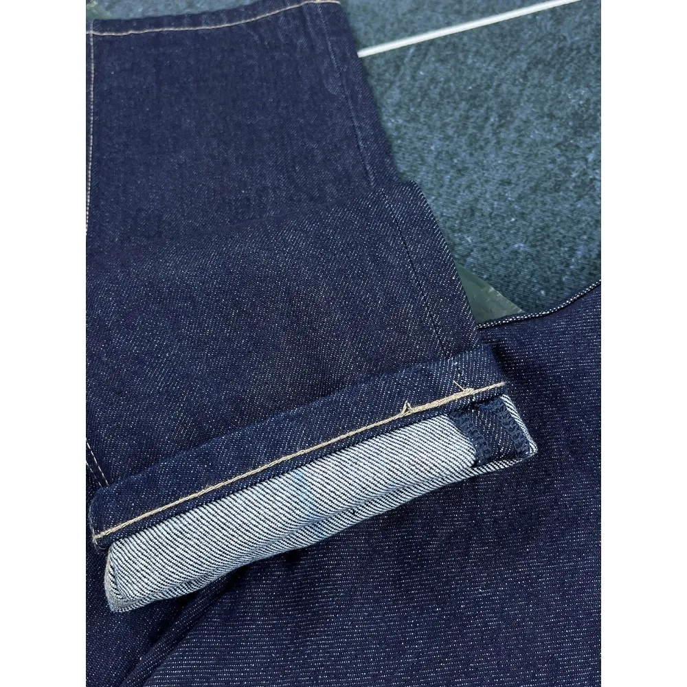 بنطلون جينز ثقيل الوزن من القطن الخالص على الطراز الأمريكي القديم للرجال بنطال صغير مستقيم ونحيف سميك اللون الأصلي #6