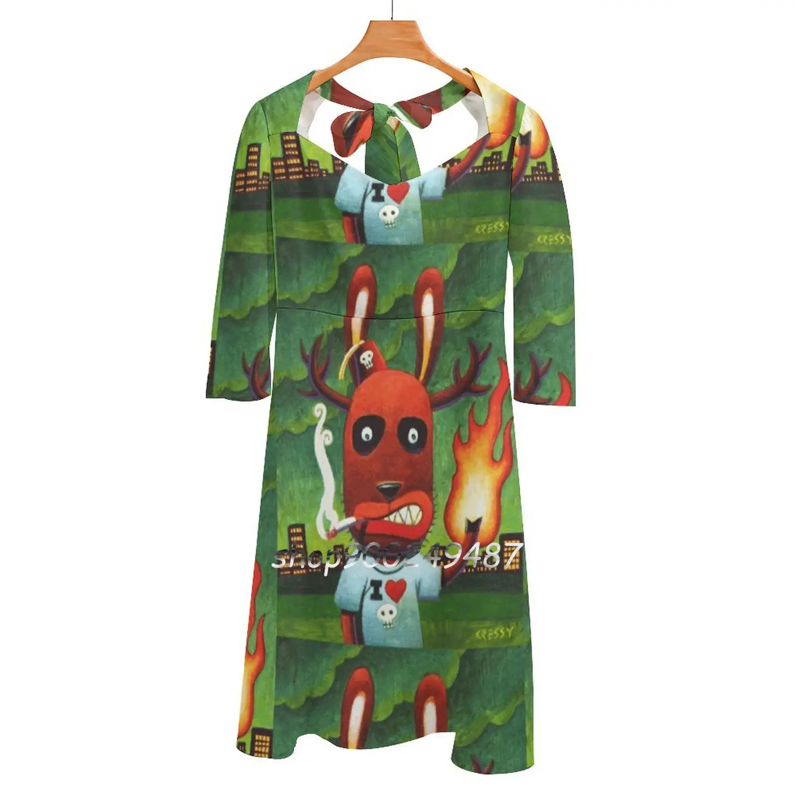 Bad Day At Pooh Corner Square Neck Dress Cute Loose Print Dresses Elegant Beach Party Dress Surreal Pop Bad Day Museum Gallery