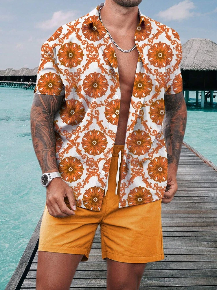 Men\'s Short-sleeved Shirt And Beach Shorts Set Summer Stylish And Comfortable Men\'s Shorts Hawaii Seaside Men\'s Casual Shirt