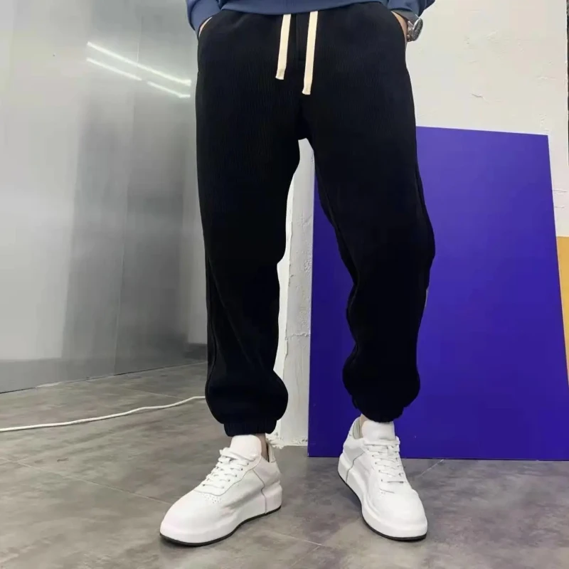 

2024 Autumn Winter Men's New Spliced Elasticized High-waisted Pocket Fashion Solid Color Loose and Casual Ankle Sports Pants