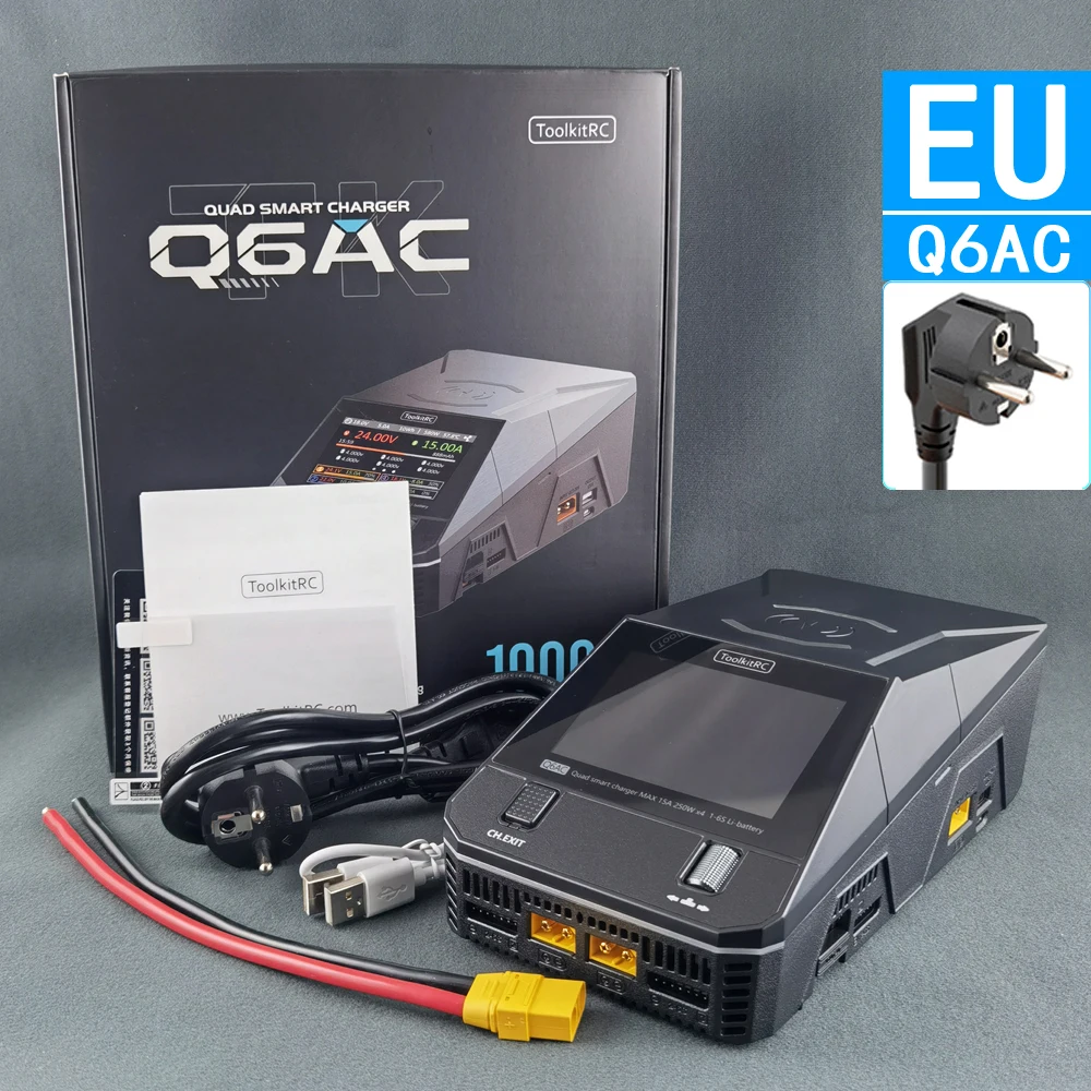 ToolkitRC Q6AC Oplader AC 400W / DC 1000W 4CH-uitgang Ingebouwde 65W USB-uitgang 15W draadloze oplader voor LiPo NiMH PB-batterij