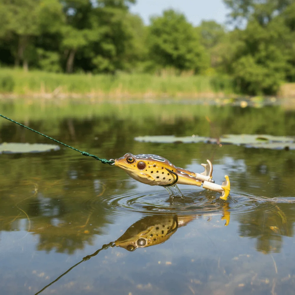Double Propellers Frog Lure Rotating Tail 3D Eyes Soft Frog Lure Floating Bait Enhanced Barb Hooks Artificial Bait