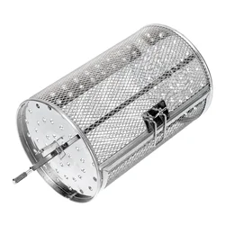 1set Rotating Roasting Pan Stainless Steel Grilling Cage Kitchen Baking Tool Universal Grill Basket Barbecue Accessories