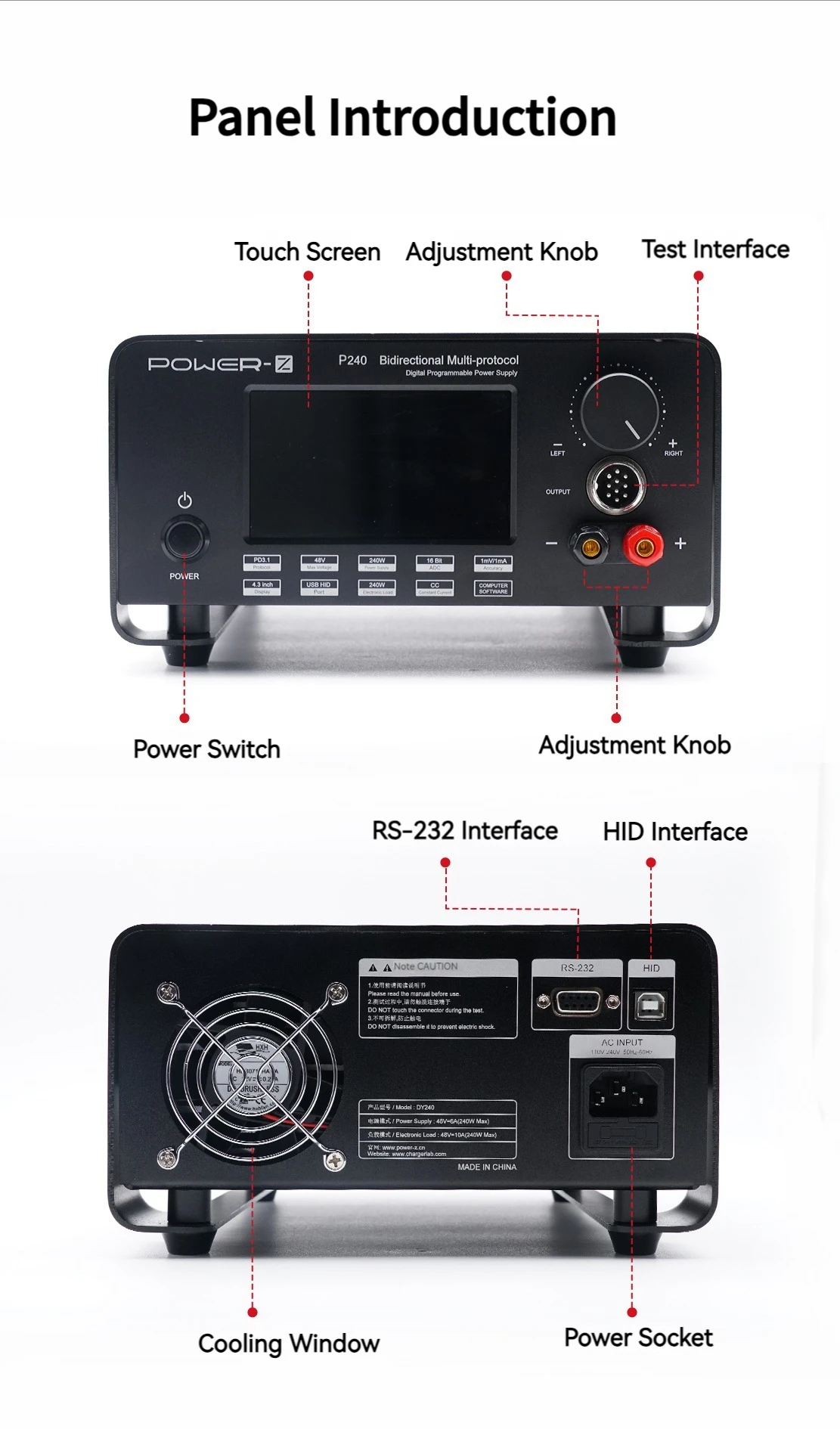 ChargerLAB POWER-Z P240 مصدر طاقة ثنائي الاتجاه متعدد البروتوكولات يدعم PD3.1 UFCS VOOC SVOOC بروتوكول الطاقة والحمل 2 أوضاع