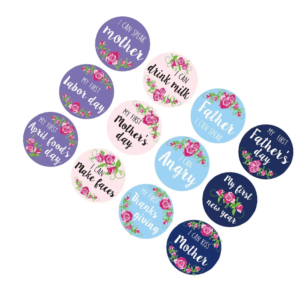 12pcs Baby Monthly Milestone Stickers Floral Newborn Girls Month Stickers First Year Photo Props