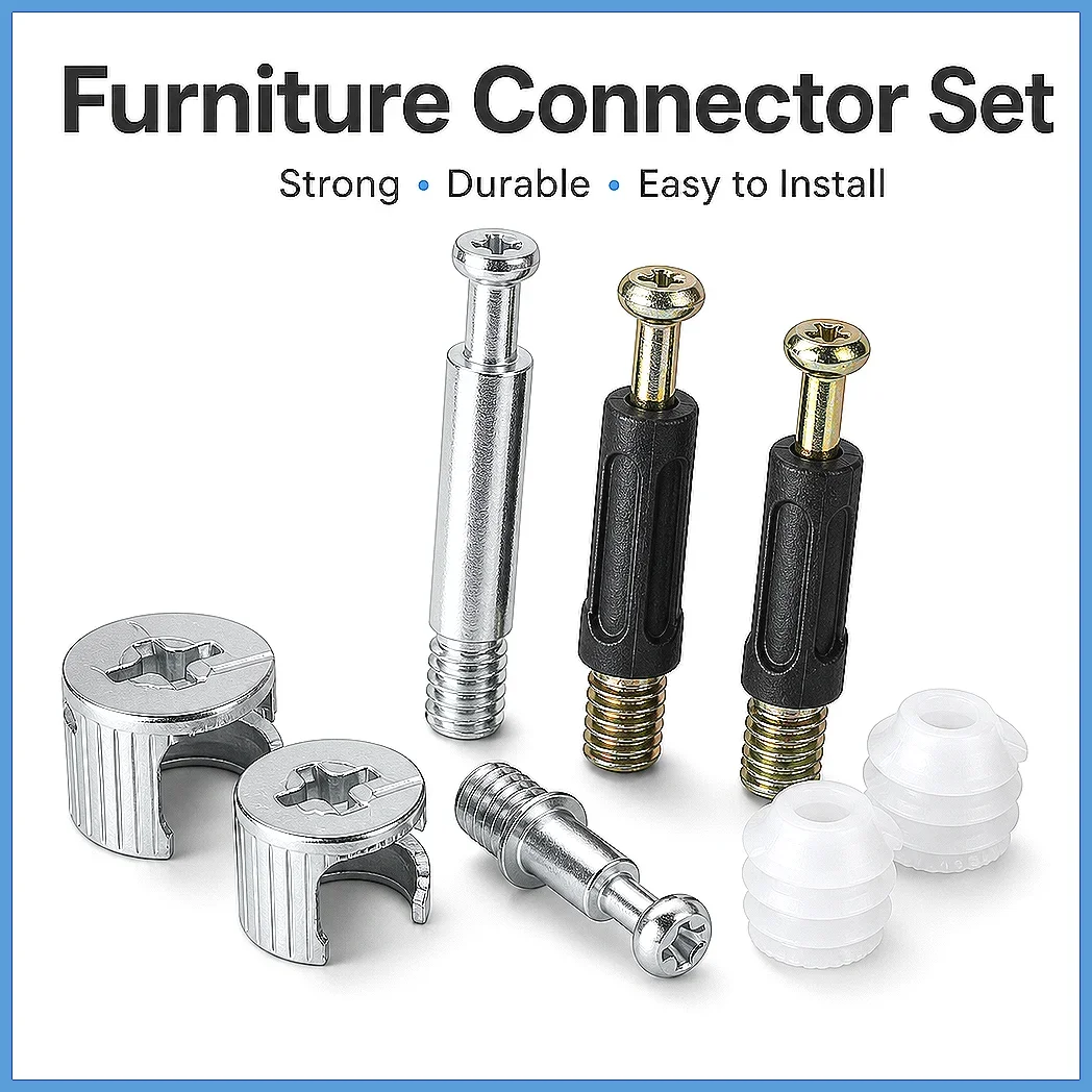 20pcs 3-in-1 Furniture Connecting Hardware Set, Thickening Cam Screw Eccentric Wheel Nut & Cam Lock Nut for Wardrobe Cabinet