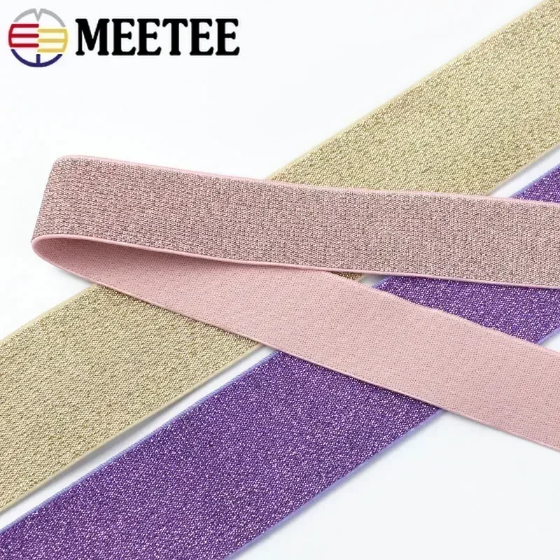 2/3/5Meters Meetee 25-50mm Colored Silk Nylon Elastic Band Polyester Webbing Belt Ribbon DIY Garment Bags Sewing Accessories