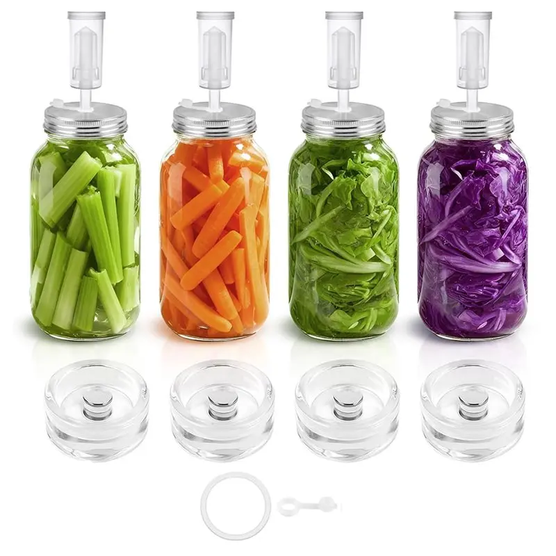 Fermentation Kit For Wide Mouth Mason Jars,4 Glass Weights,4 Stainless Steel Fermentation Lids With Airlocks,Without Jar