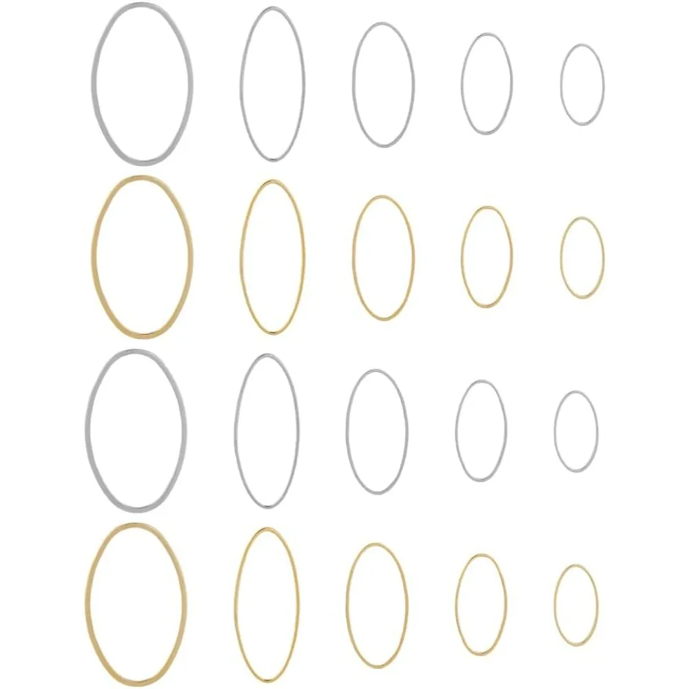 

60Pcs 5 Sizes Earring Beading Hoop Rings Oval Linking Rings Brass Open Bezel Pendants and Hollow Frame Charms
