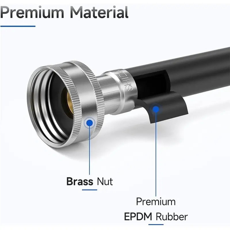 ABMR-Short To Moderate Length Washing Machine Hose, Rubber Washer Supply Line With 3/4 Inch FHT Connectors- Residential Water Li