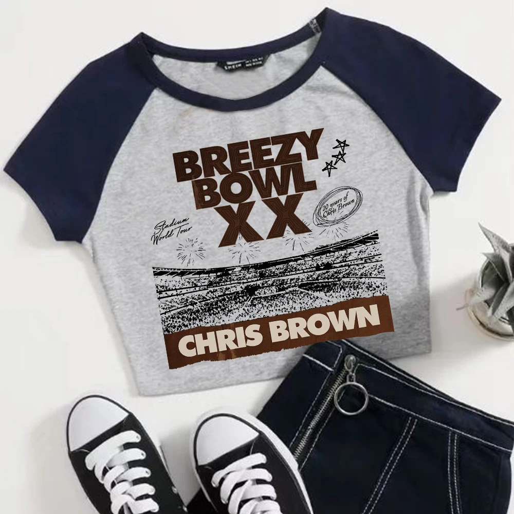 Chris Brown Breezy Bowl XX Tour Crop Tops T-Shirt Damen Mädchen Mode Shirt Fans Geschenk