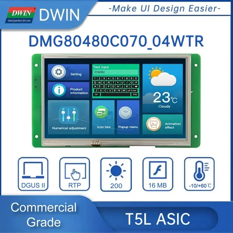 DWIN Modul LCD 7 Inci 800*480 RS232/TTL HMI Layar Panel Sentuh Komersial Layar TFT UART Pintar DMG80480C070-04W