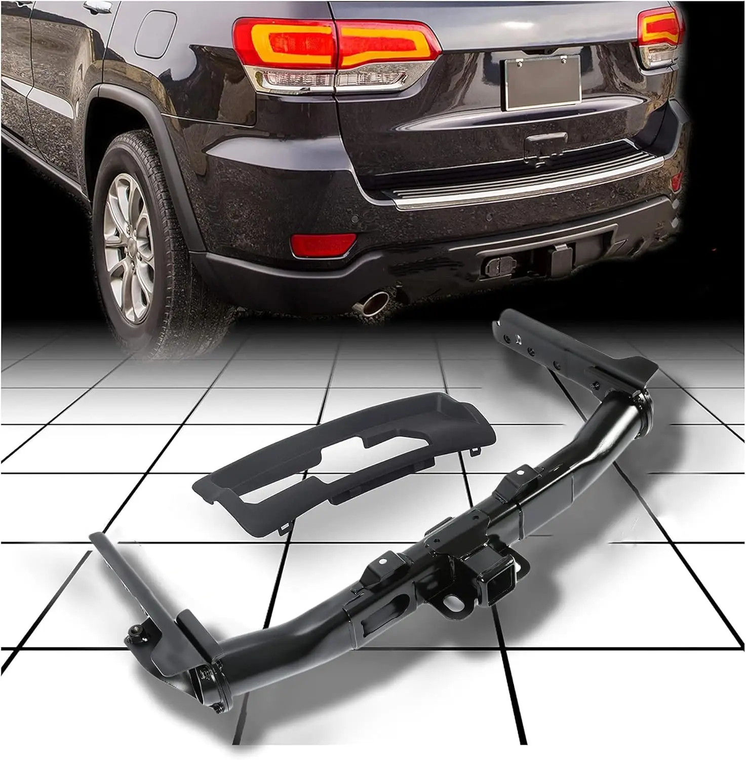 Trailer Hitch Receiver for Jeep, Steel, Black, 3 Stages Compatibility