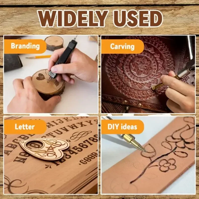 Diy Wood/ Leather Burning Set And 26 Letters Copper Mold Carving Pyrography Pen Tips Stencil Soldering Iron Wood Burning Tool