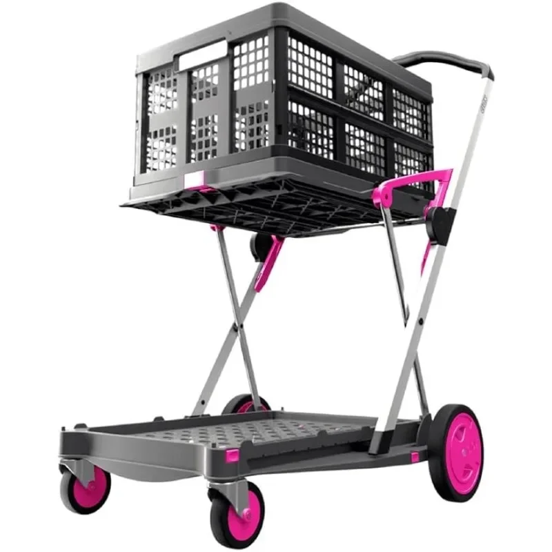 CLAX®L'original | Fabriqué en Allemagne | Chariots pliables multifonctionnels | Chariot de courses avec caisse de rangement (rose)