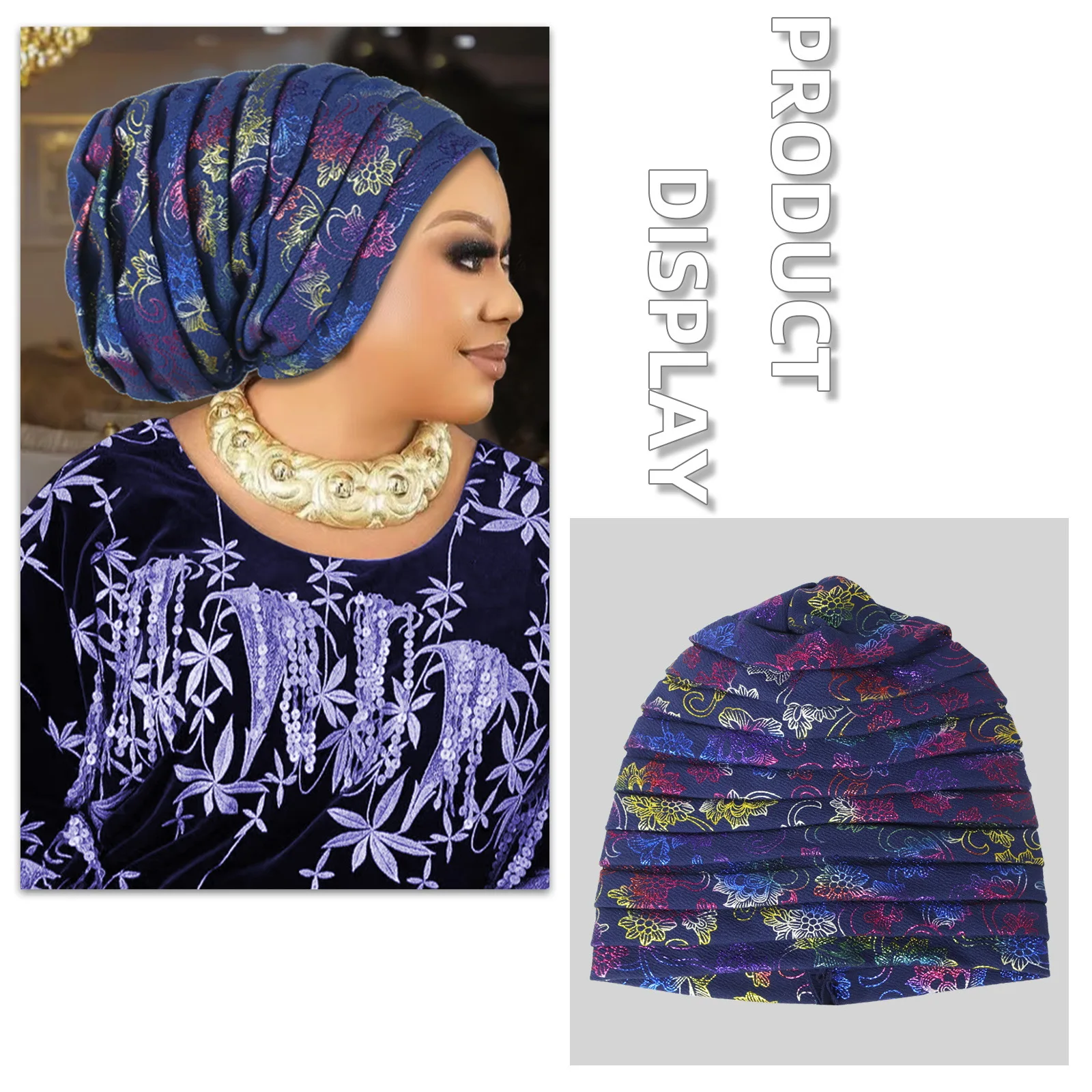Glitzernde Ganzkörper-Turban-Kappe für Frauen, 2025, Damen-Kopfwickel, muslimisches Kopftuch, Hut, Turbante Mujer, afrikanische Kopfbedeckung – Detail 2