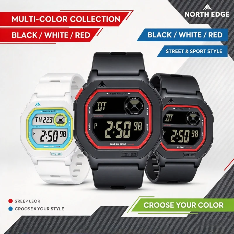 NORTH EDGE X1 Square Screen Digital Watch 2026 Men Women Sportswatch Waterproof 50M Stopwatch Countdown Alarm Clock Reloj Hombre