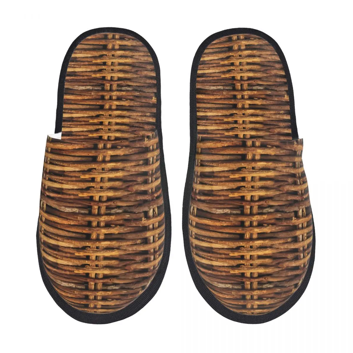 

Custom Print Women Braided Rattan Wood Wicker Texture House Slippers Soft Warm Memory Foam Fluffy Slipper Indoor Outdoor Shoes