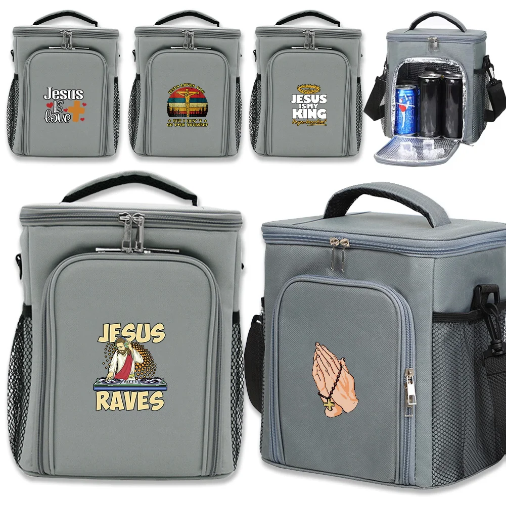 

Ice Pack Food Tote Lunch Bag Outdoor Organizer Case Jesus Printing Series Insulated Bags Front Opening Double-layer