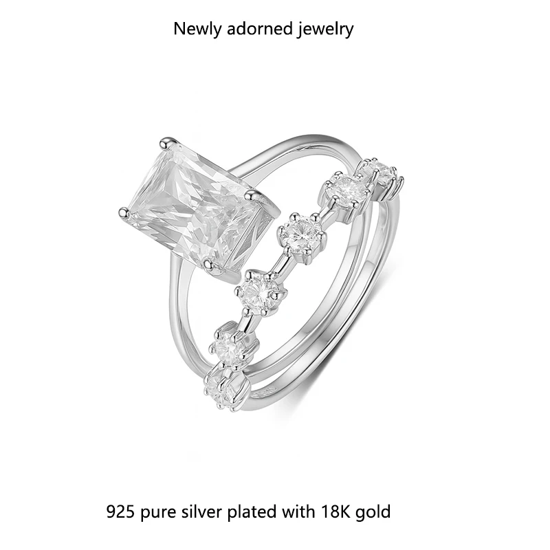 

Серебряное кольцо S925, комплект колец с муассанитом 3,5 карата, основной камень прямоугольной формы, штабелируемые кольца, прямая оптовая продажа от су