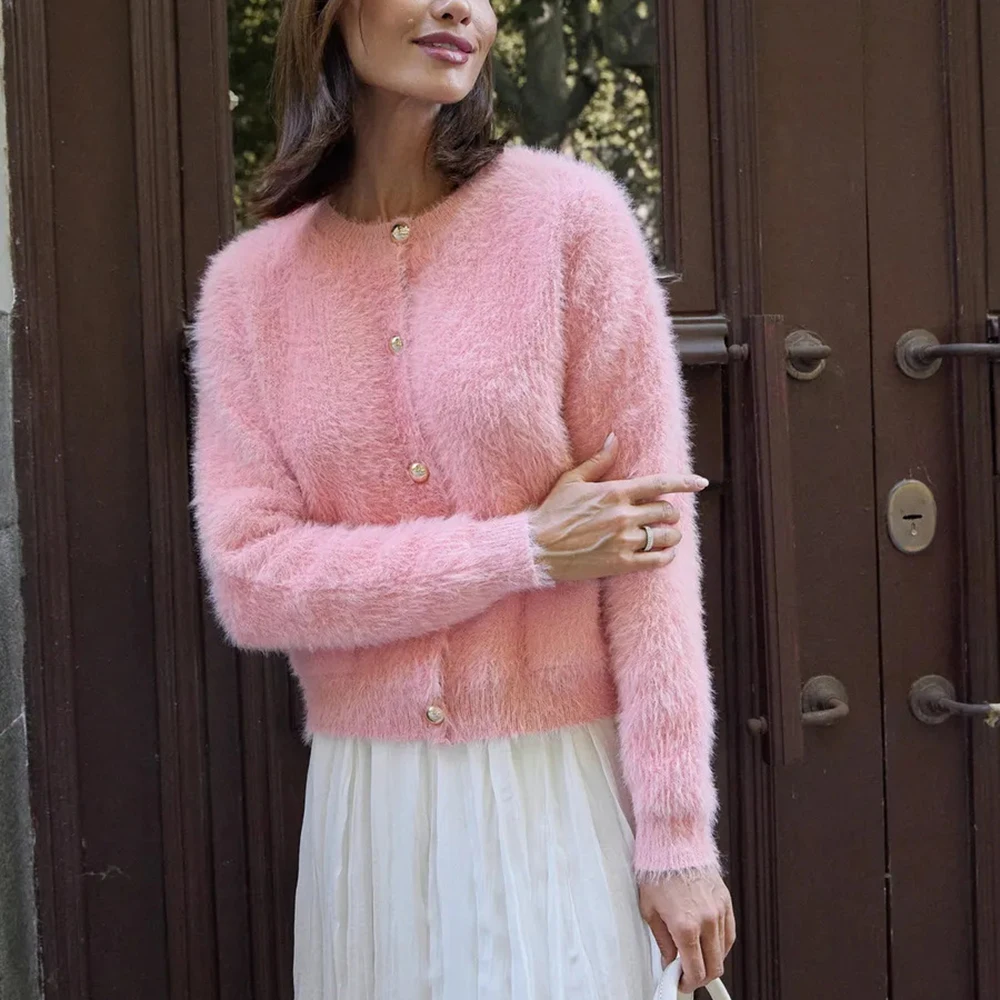 Talenza Autumn Women Cardigan Fashion Solid Casual Loose Knitted Top Chic Streetwear Knitted Long-sleeved Cardigan Women Outfits