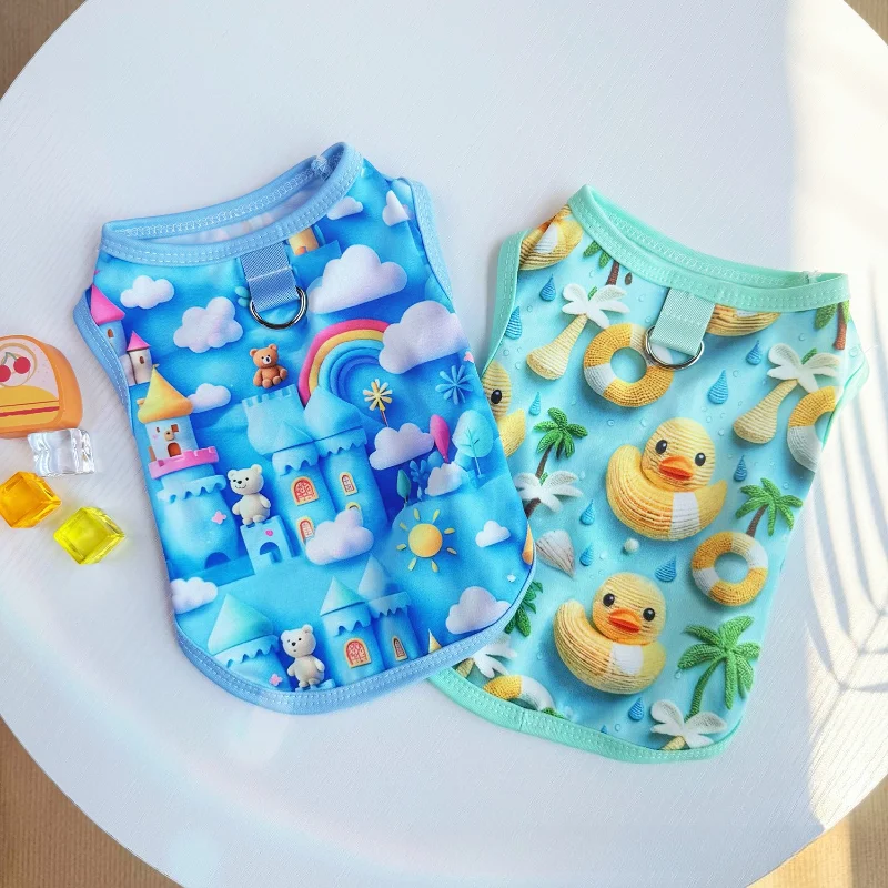 Summer Pet Clothing for Cats and Dogs, Including Vests with Cartoon Three-dimensional Printing, Breathable for Bichon Frise