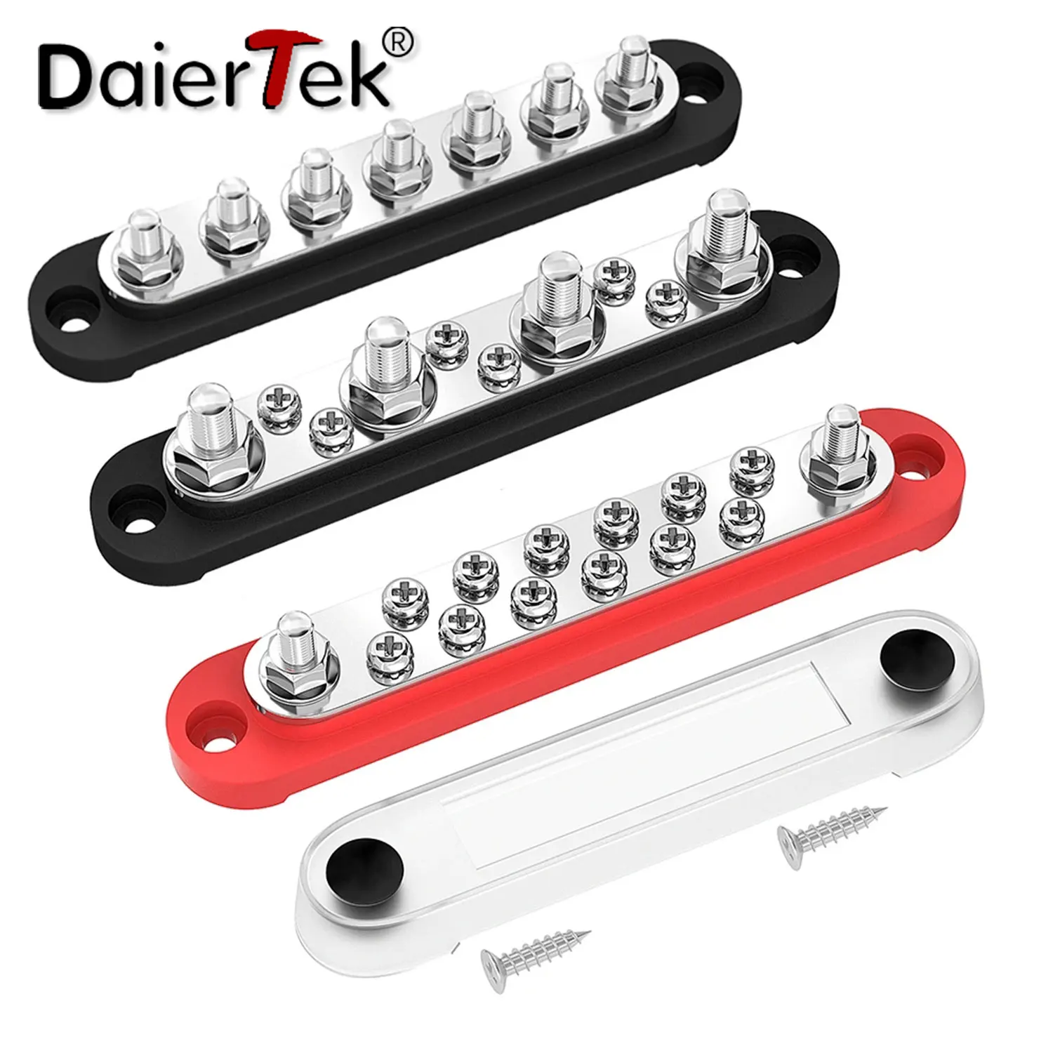 DaierTek Car Terminal Block Negative Bus Bar 12V 150A Terminal Block 12V Power Distribution Block M8 Termianl Bus for Automotive