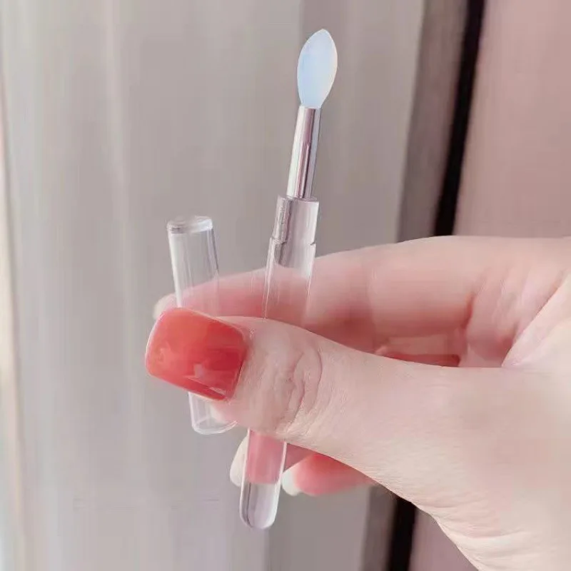 Silicone Lip Mask Brushes (Transparent/Pink)- Portable Lip Scrub Applicator, Soft Silicone Tip for Lip Balm/Lip Mask