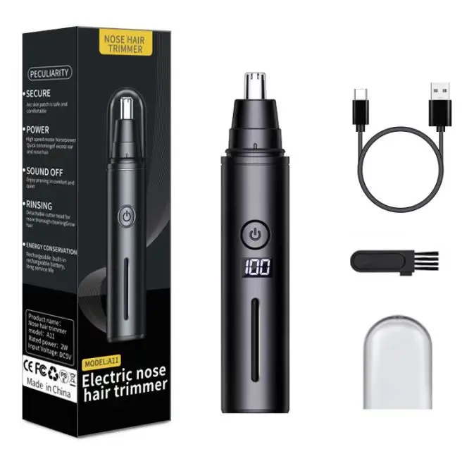 High-Speed Motor Low Noise Portable Mini Facial Nose Ear Hair Trimmer LCD Display Power Electric Shaver for Men Women