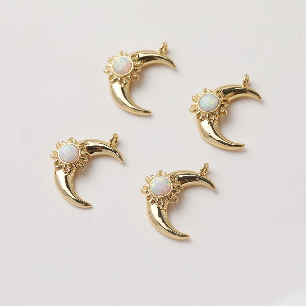 2PCS Dainty Moon Sun Charms for Jewelry Making Pendant Findings DIY Hand Made Brass 14k Gold Plated 14*17.5mm Accessories