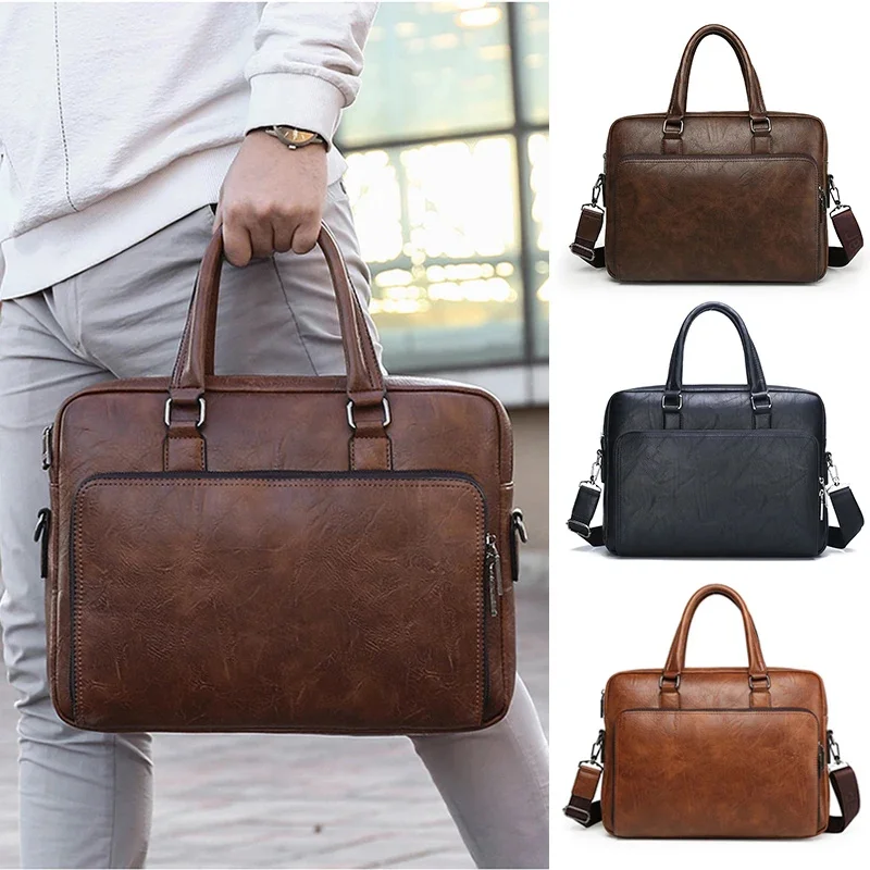 Maleta de couro para homens, bolsa de couro 14 ", cruz de ombro para computador portátil, mensageiro do escritório, bolsa transversal masculina, masculina