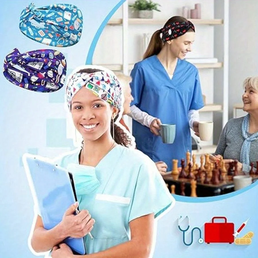 1-teiliges Krankenschwester-Stirnband für Damen mit Knopf, breites Stirnband, verwendet für Krankenschwestern, Ärzte, Schweißbänder, medizinische Versorgung, Sport, Yoga, Stirnband – Detail 4