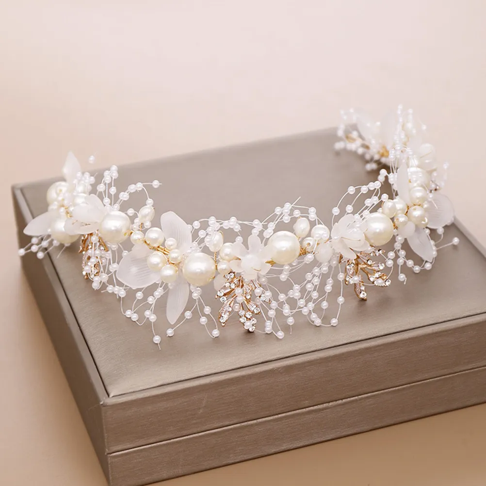 

Pearl Flower Bridal Hairband Handwoven Leaf Wedding Headpiece Bride Headband Pearl Hair Accessory Elegant Bridal Headdress