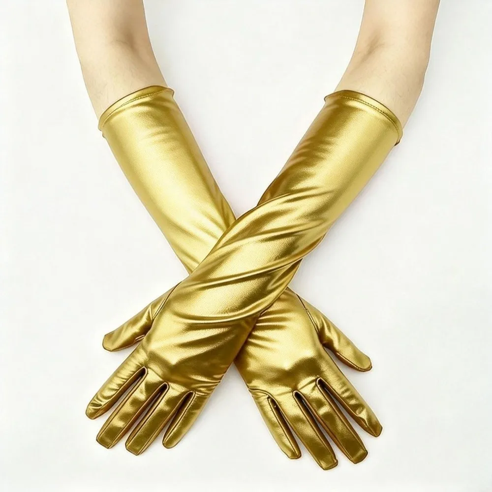 Simple Solid Color Patent Leather Gloves Shiny Cloth Long Gloves Lolita Sun Protection Women Mittens Prom Dress