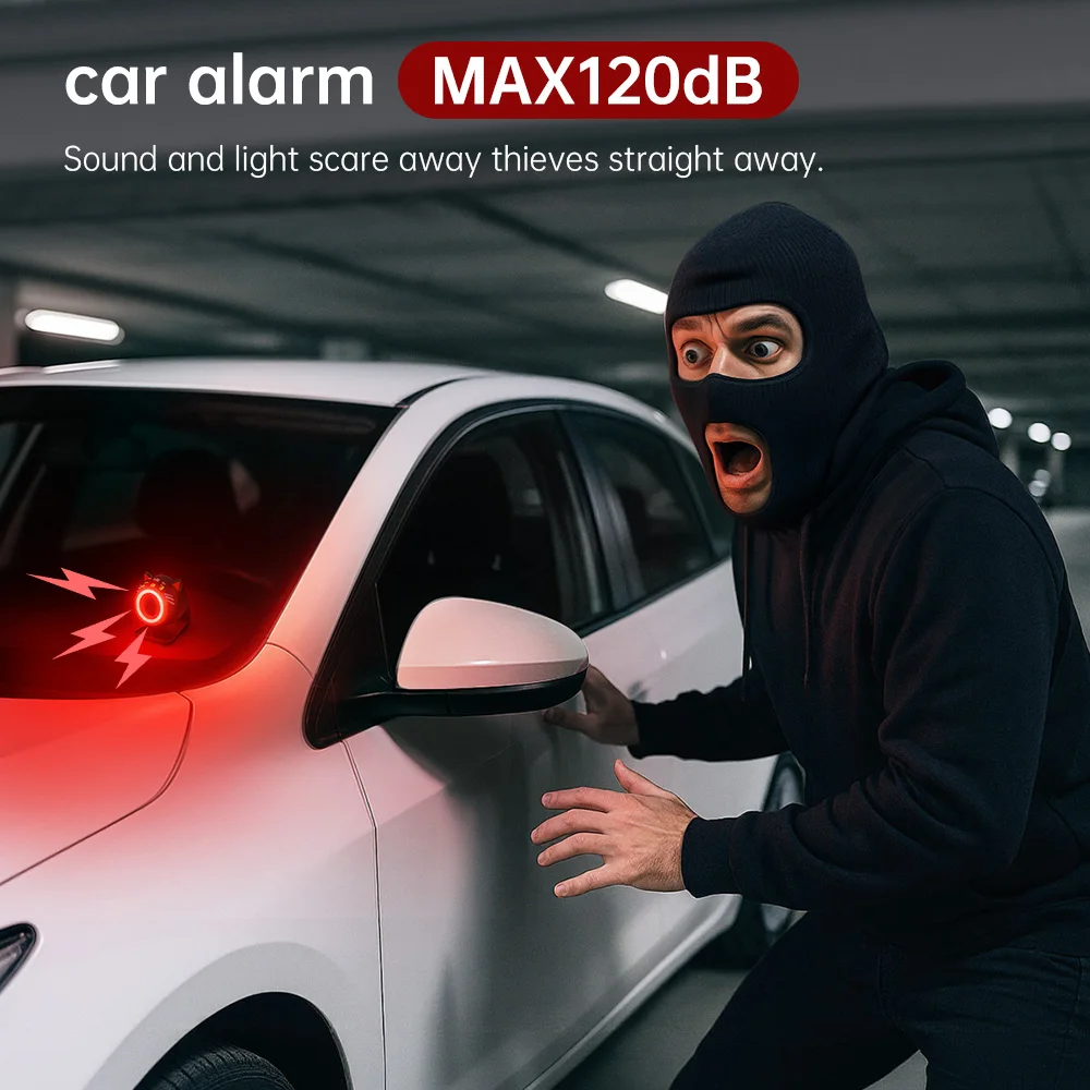 Automobile Security Alarm Light 120dB Car Anti-Theft Vibration Alarm Wireless Remote Car Alarm with Adhesive Tape