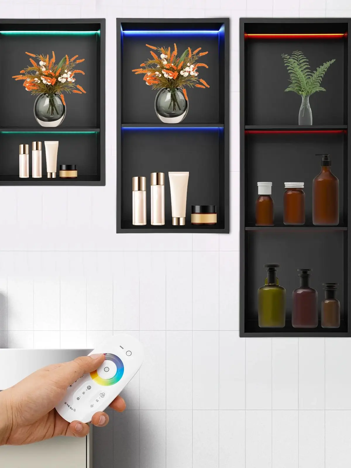 12x18in/24in/36in RGB RVS Douche Niche Badkamer Wandnische 2/3 Laags Wand Douche Niche 12V 24W - afbeelding 2