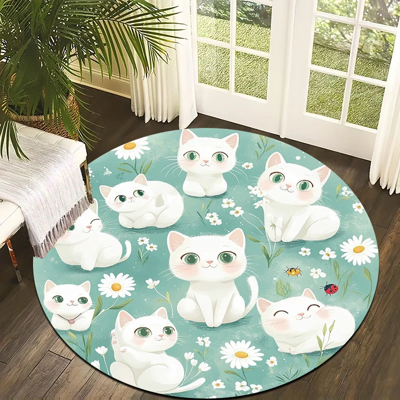 Cats and Claw Prints Flannel-printed round floor mats are slip-resistant Suitable for living room bedroom terrace garden carpets