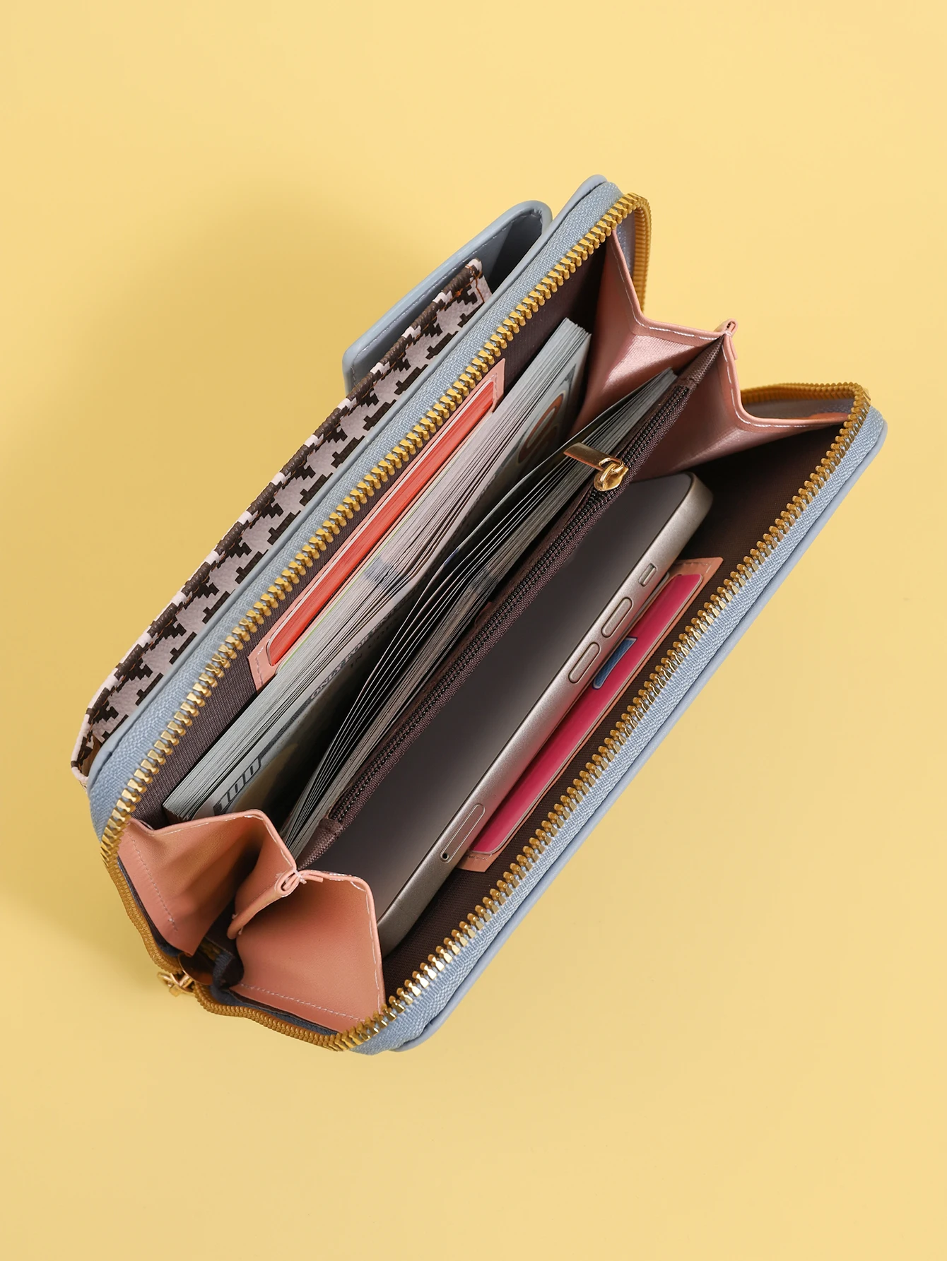 The new houndstooth fashion and versatile mobile phone bag magnetic buckle crossbody bag zipper vertical multi-functional wallet