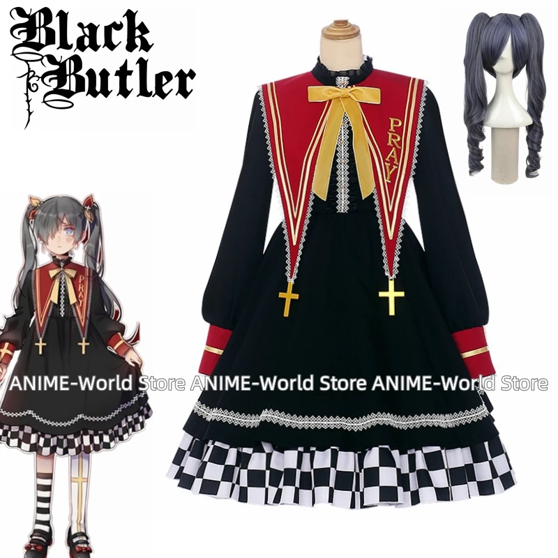 

Anime Black Butler Ciel Phantomhive Lolita Dress Cosplay Costume With hat Halloween Suit Wig Eye mask