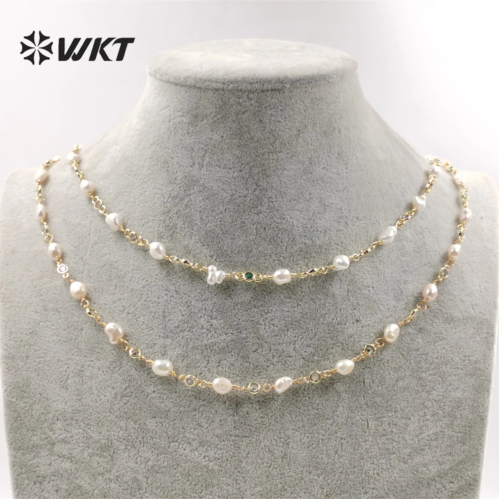 WT-RBC209  WKT 2025 New Arrival Shell And CZ Cute Natural Gemstones Beads Party Jewelry Chain Trend Nice Gift For Women