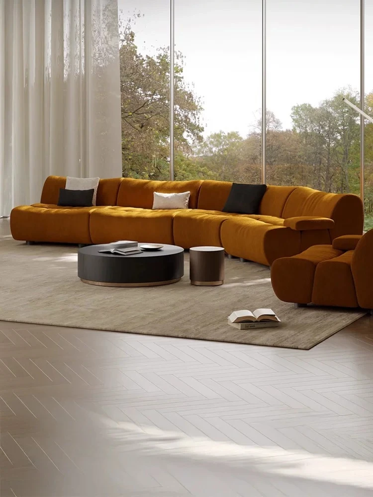 Sofa fabric creative designer villa large flat floor module horizontal hall not against the wall sofa