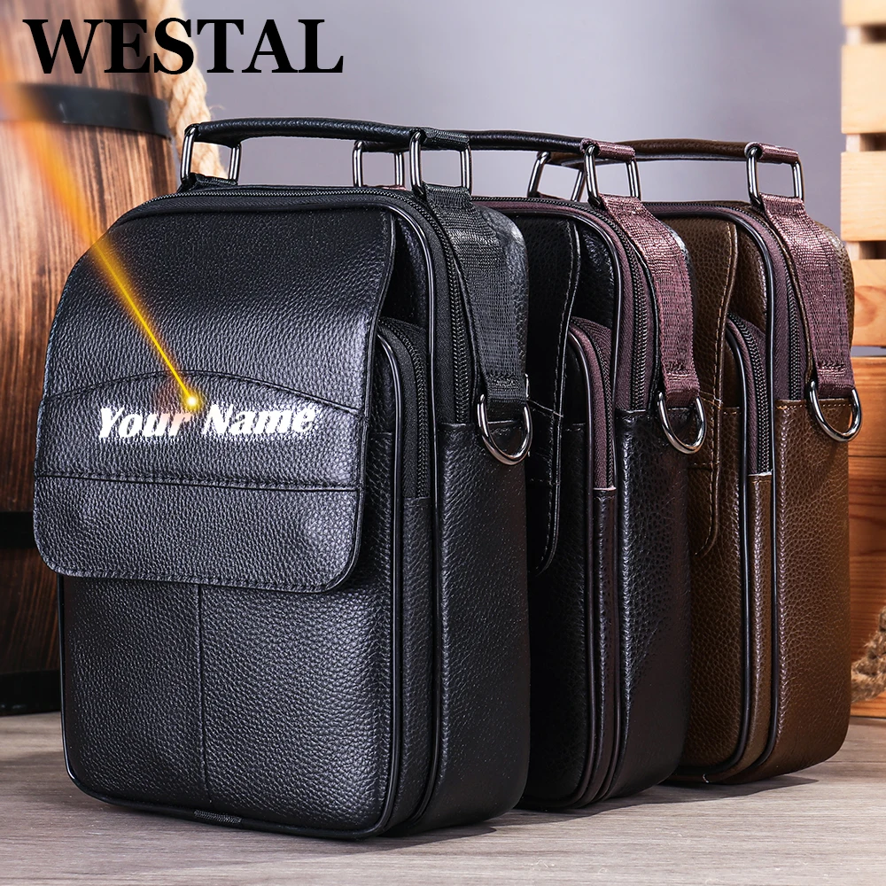 

WESTAL Men's Shoulder Bag Genuine Leather Casual ipad Handbags Men Designer Messenger Bags Side Pouch Leather New 6104