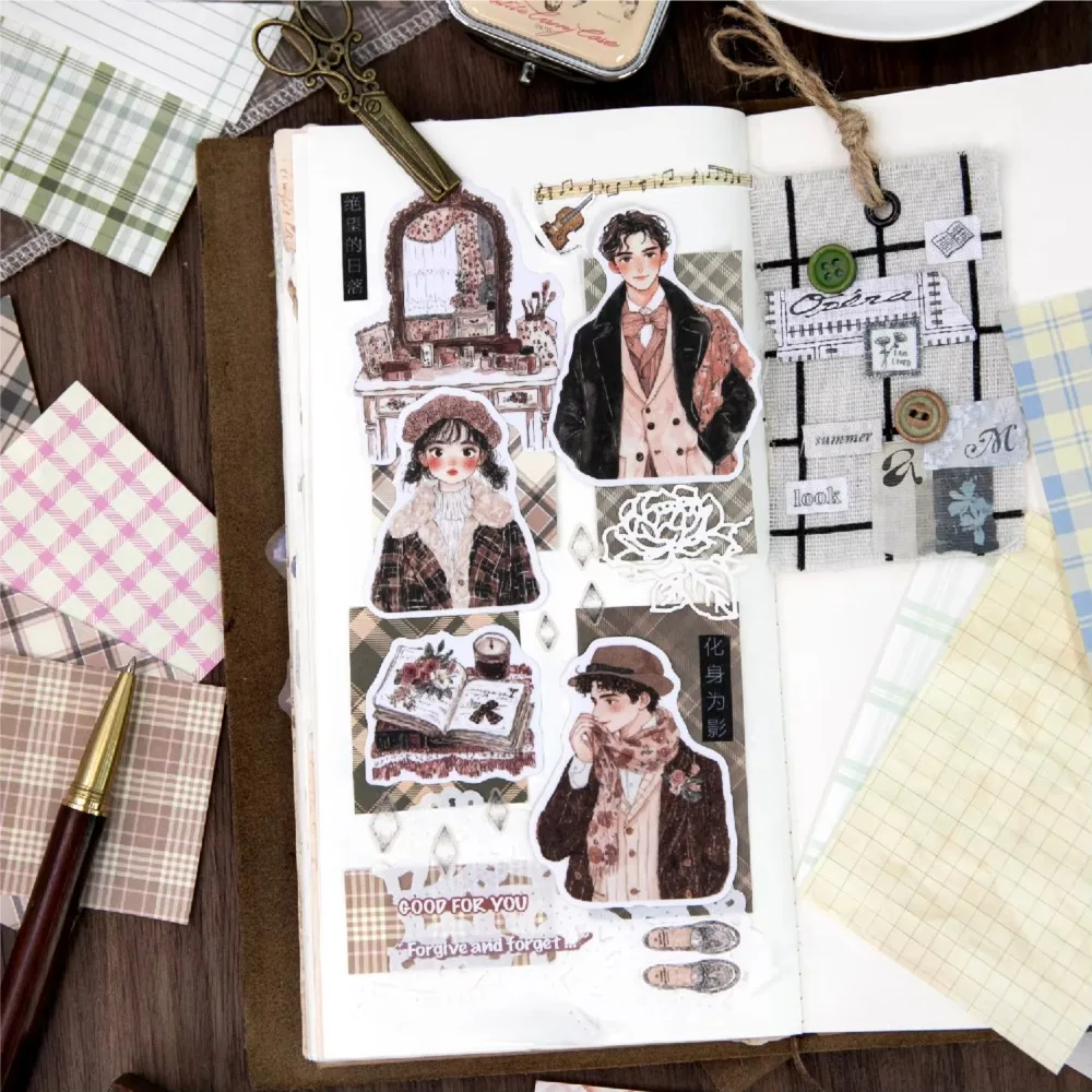 Plaid Series Scrapbook Material Paper DIY Aesthetic Pastel Journaling Material Paper Collage Materials Vintage Base Paper