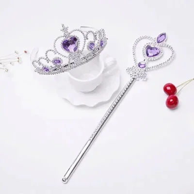 Girls Princess Crown Magic Wand Accessories Party Cosplay Elsa Anna Rhinestone Headband Hair Bands For Kids Hairbands Gifts Toys