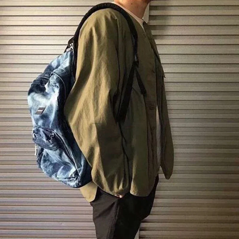 DCDT 21AW Collarless Oblique Pocket Army Green Shirt Coat DESCENDANT Loos Men Jacket Japan Style New Arrival