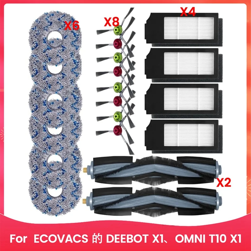 M11K-Main Side Brush Filter Pads Fits For ECOVACS For DEEBOT X1, OMNI T10 X1, Turbo Vacuum Replacement Cleaning Kits