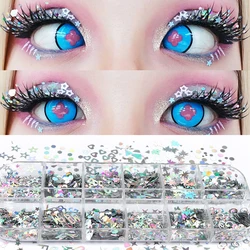 12 Grids Mix Color Butterfly Heart Star Maple Leaf Sequins Laser Glitter For Nail Eyelash Art Glitter Decorations Accessories