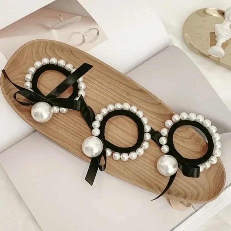 1PC Spring New Style Small Fragrant Pearl Bow Hair Loop Versatile Tie Hair Rubber Band Headstring Hair Rope Women's Jewelry